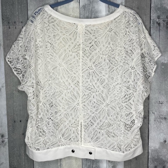 Cabi Sienna sheer lace short sleeve blouse white medium - Picture 4 of 8